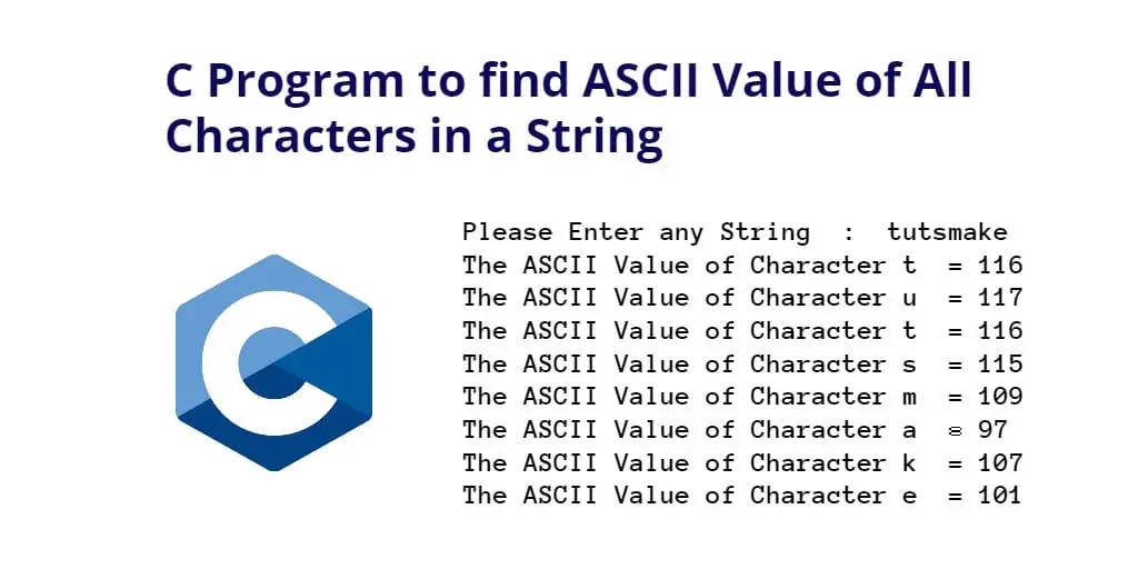 C Program To Find Ascii Value Of All Characters In A String Tuts Make