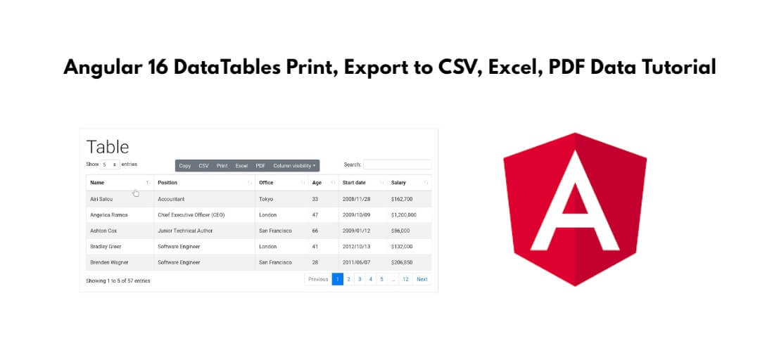 Angular 17, 16 DataTables Print, Export to CSV, Excel, PDF Data Tutorial